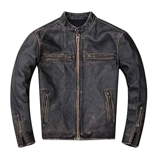 Men's Vintage Black Leather Motorcycle Jacket