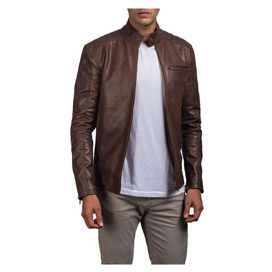 Mens Brown Leather Biker Jacket