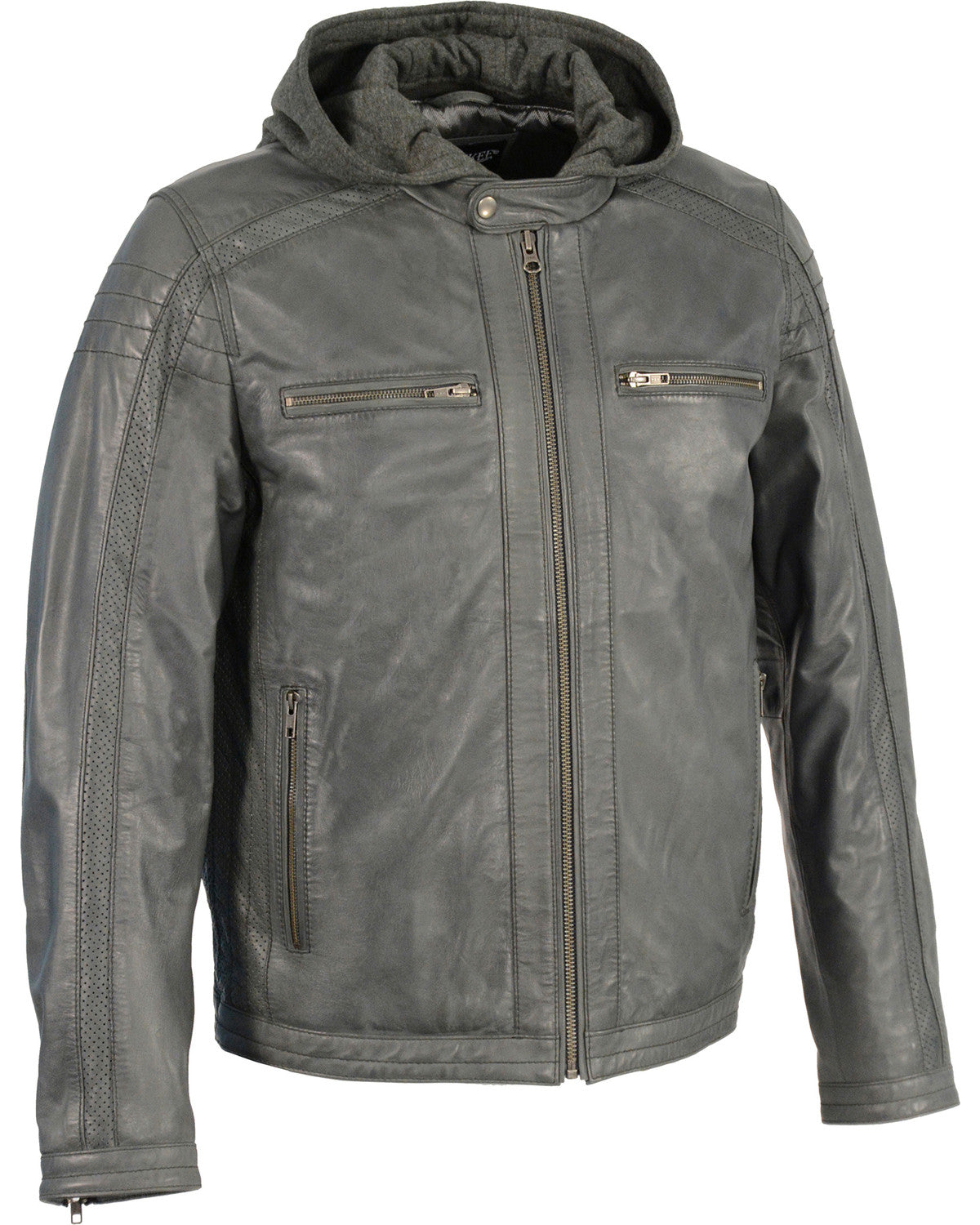 Men's Zipper Front Leather Jacket w/ Removable Hood