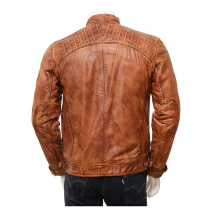 Men's Tan Leather Biker Jacket