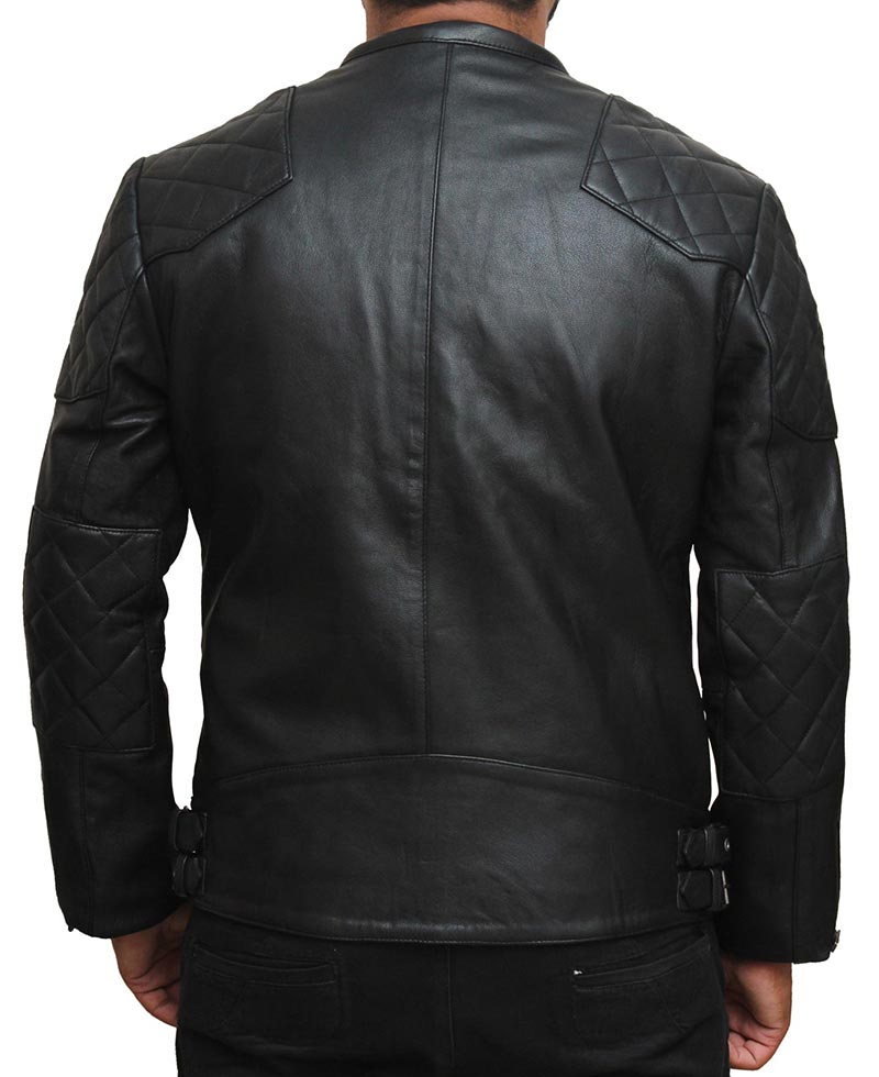 Mens BECKHAM Black Quilted Retro Biker Jacket