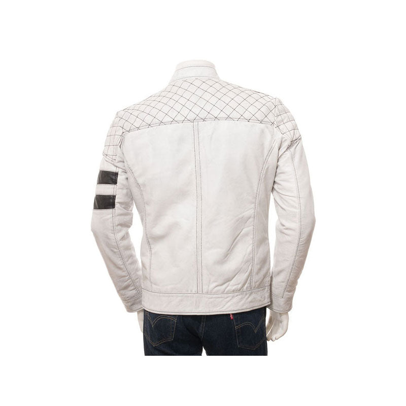 Men's White Leather Biker Jacket 