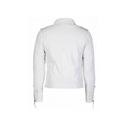 White Leather Biker Jacket Mens Double Breast Style