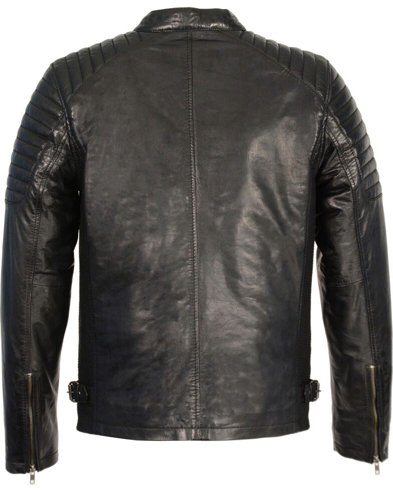 Men's Quilted Shoulders Snap Collar Leather Jacket