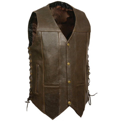 RETRO BROWN 10 POCKET SIDE LACE VEST