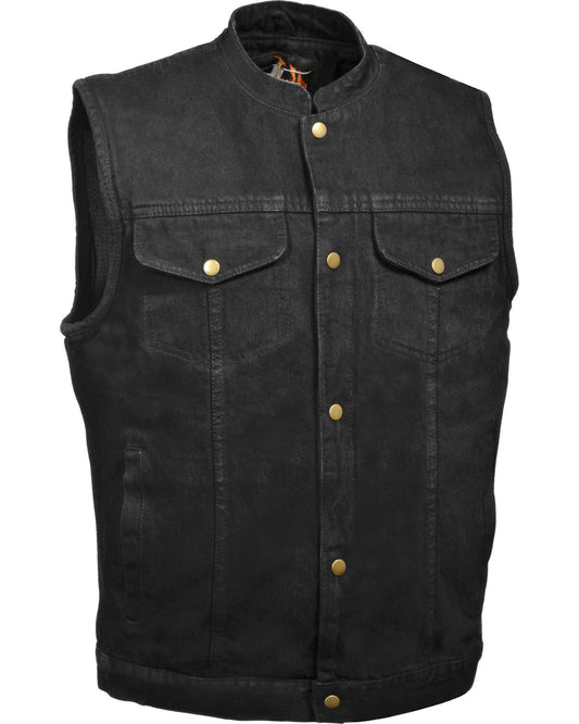 MEN'S SNAP FRONT DENIM CLUB STYLE VEST W/ GUN POCKET