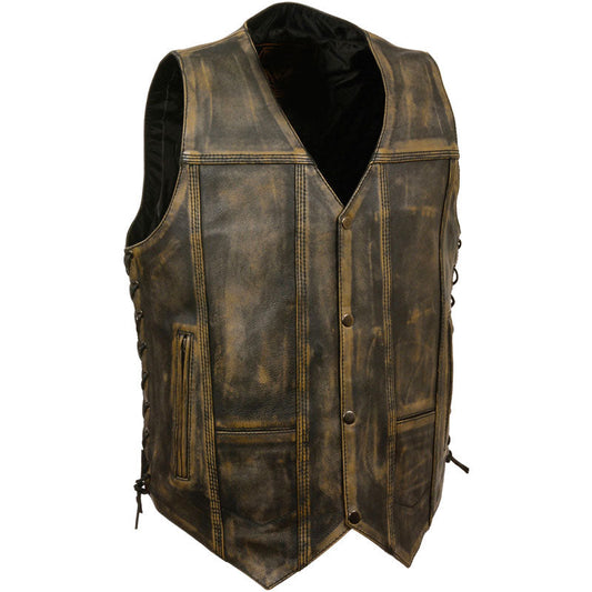 BROWN DISTRESSED 10 POCKET VEST