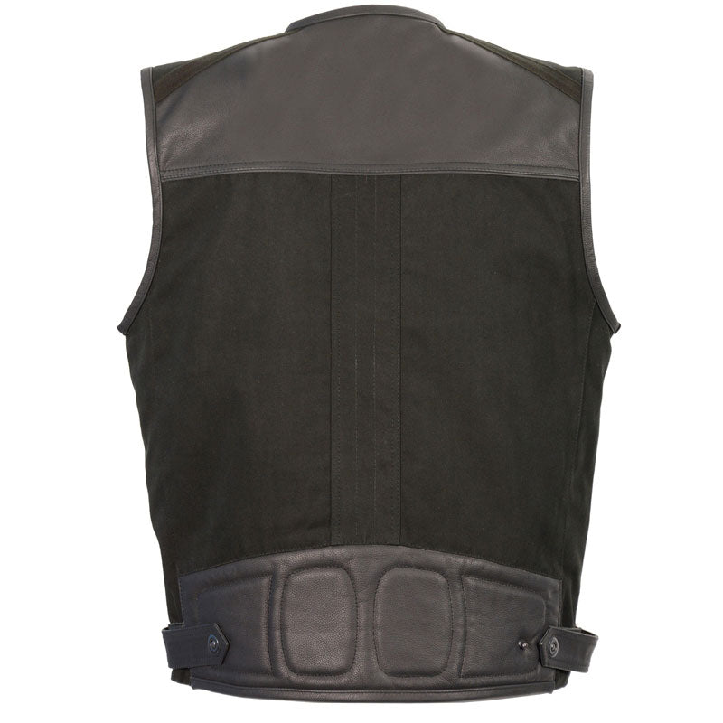 Men's Leather & Canvas Zipper Front Super Utility Multi-Pocket Vest