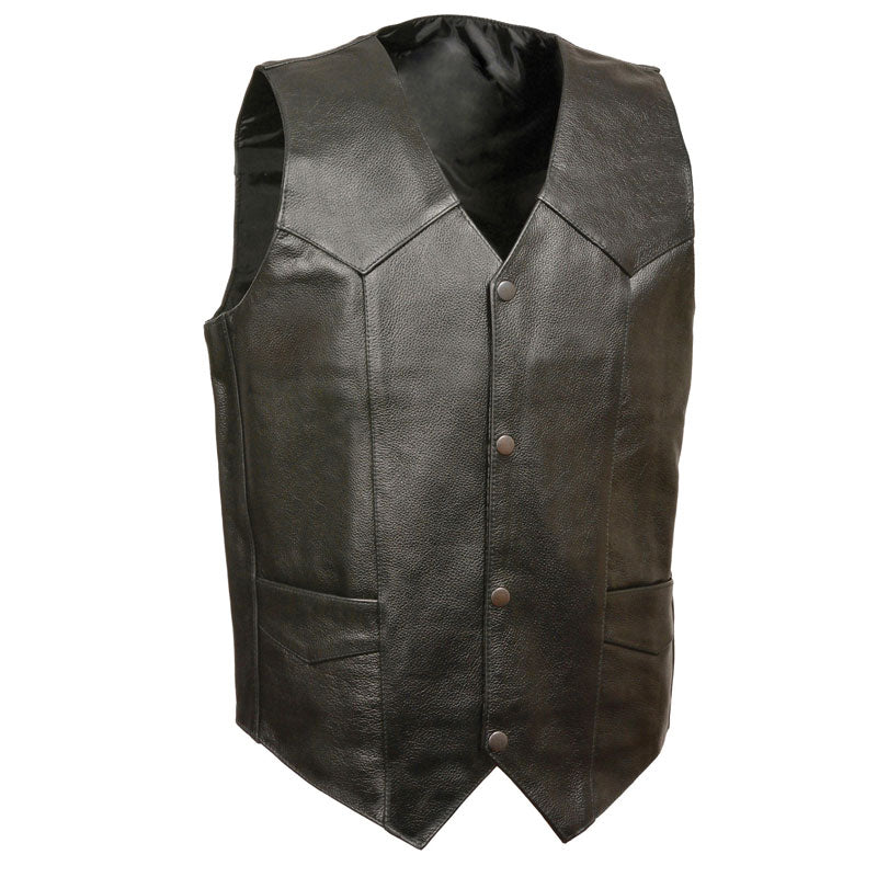 Men's Black Snap Front Biker Leather Vest