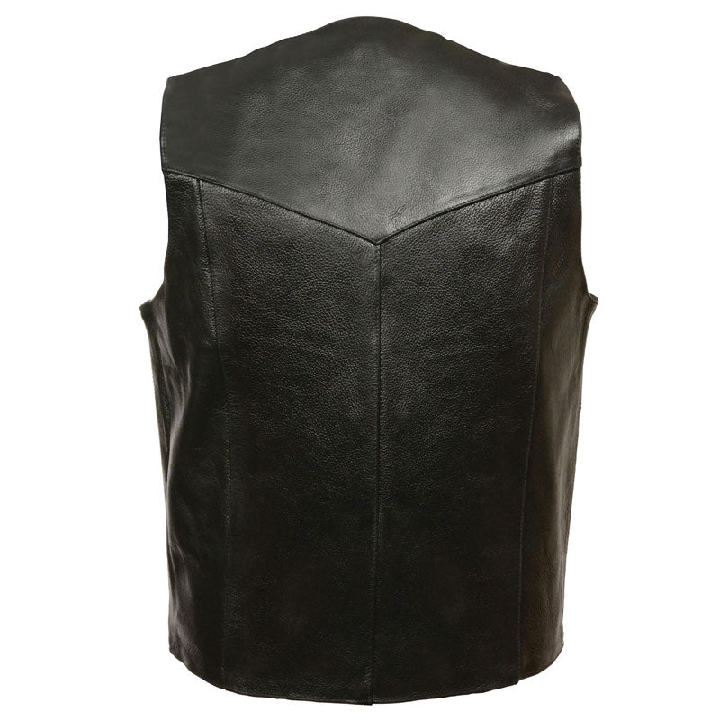 Men's Black Snap Front Biker Leather Vest