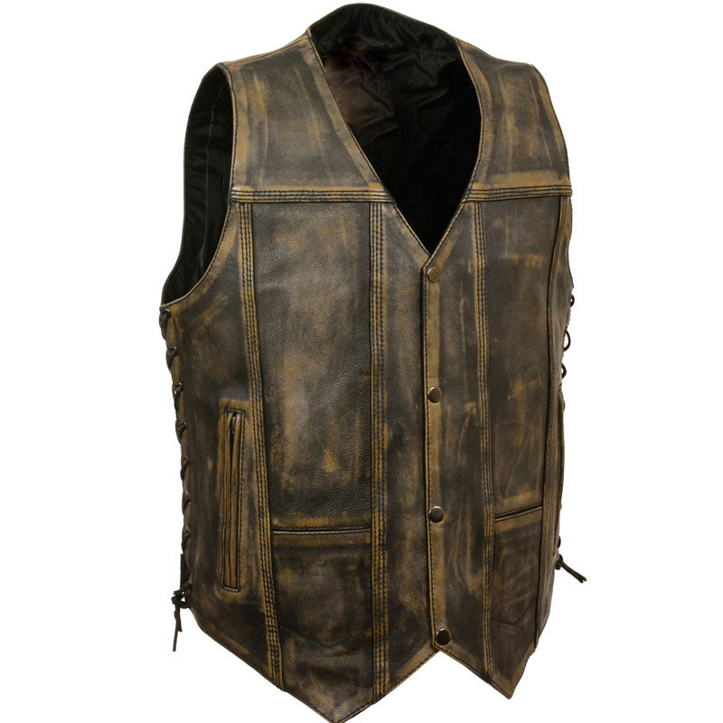 Men's Brown Distressed 10-Pocket Utility Vest