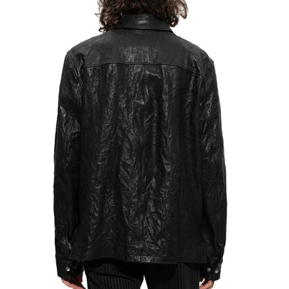 Black Creased Lambskin Leather Men's Shirt