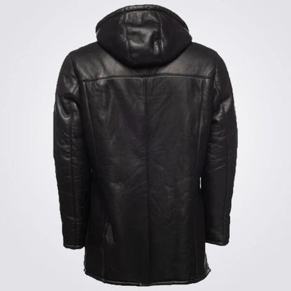 Stylish Black Hooded Shearling Coat for Men