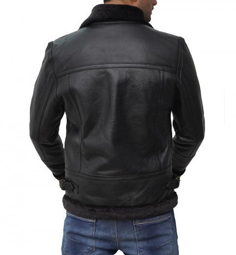  Classic Black Leather B3 Bomber Jacket for Men