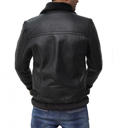  Classic Black Leather B3 Bomber Jacket for Men