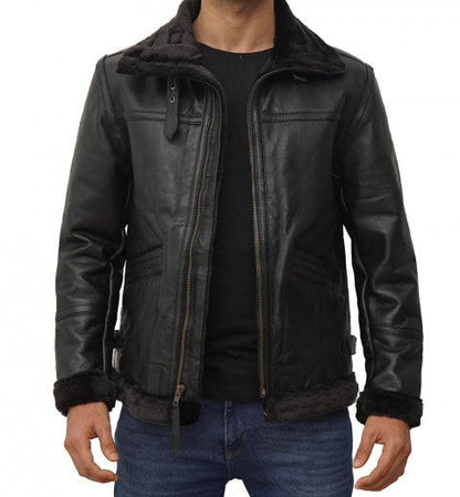  Classic Black Leather B3 Bomber Jacket for Men