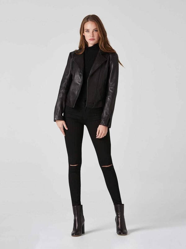 Women's Black Premium Sheepskin Shearling Leather Biker Jacket