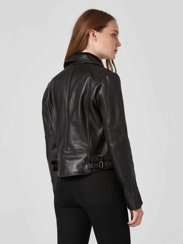 Women's Black Premium Sheepskin Shearling Leather Biker Jacket