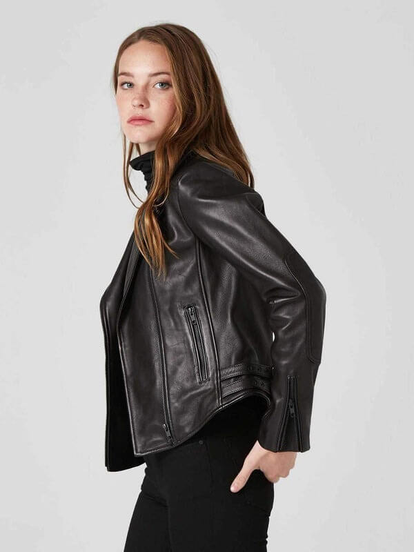 Women's Black Premium Sheepskin Shearling Leather Biker Jacket