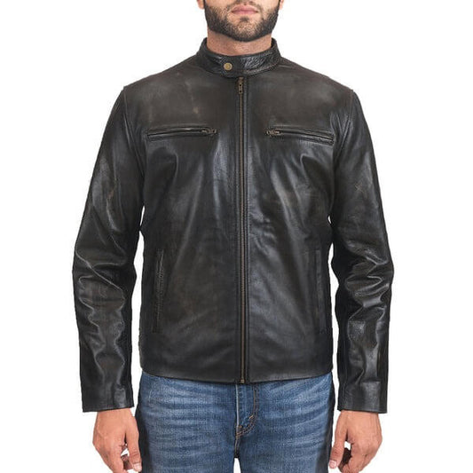 Men's Black Leather Biker Motorcycle Jacket