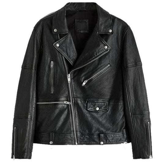 Men's Black Leather Biker Motorcycle Jacket