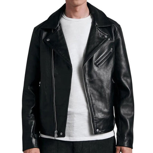 Men's Black Leather Biker Motorcycle Jacket