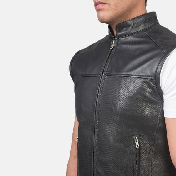 Classic Black Leather Motorcycle Vest for Men - Timeless Style