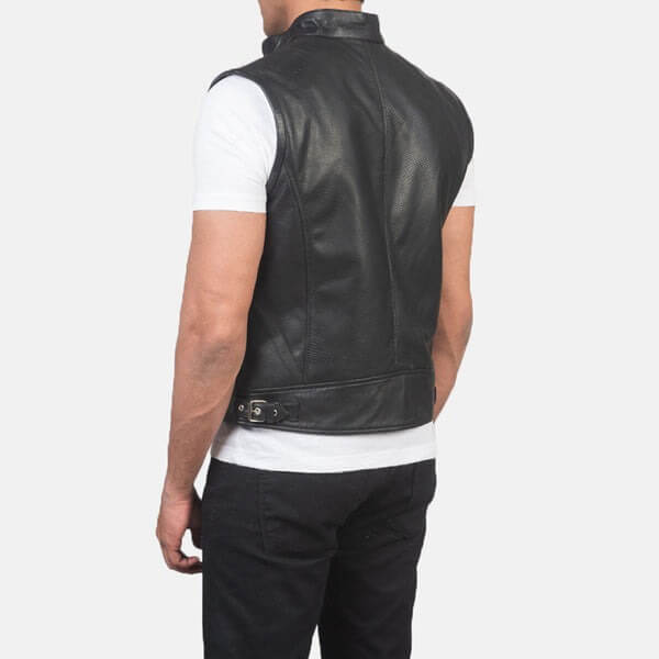 Classic Black Leather Motorcycle Vest for Men - Timeless Style