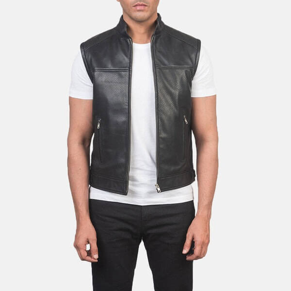 Classic Black Leather Motorcycle Vest for Men - Timeless Style