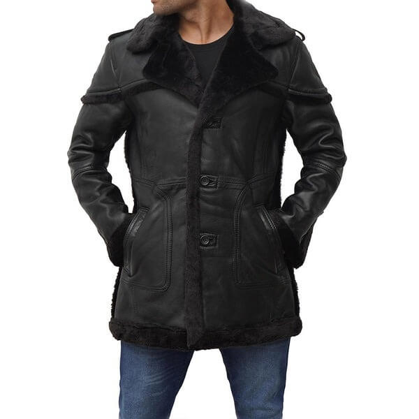 Black Long Shearling Coat Men's