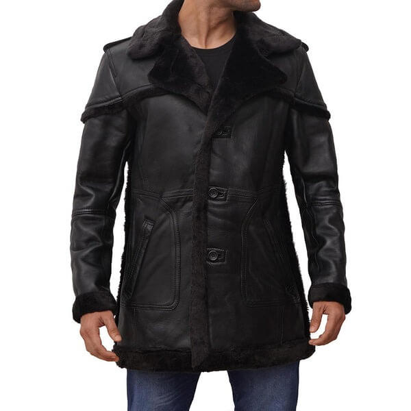 Black Long Shearling Coat Men's