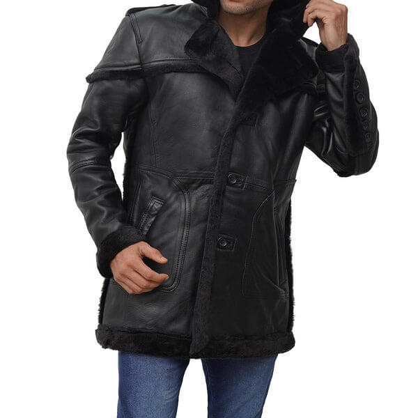 Black Long Shearling Coat Men's