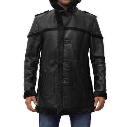 Black Long Shearling Coat Men's