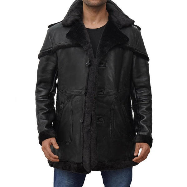 Black Long Shearling Coat Men's