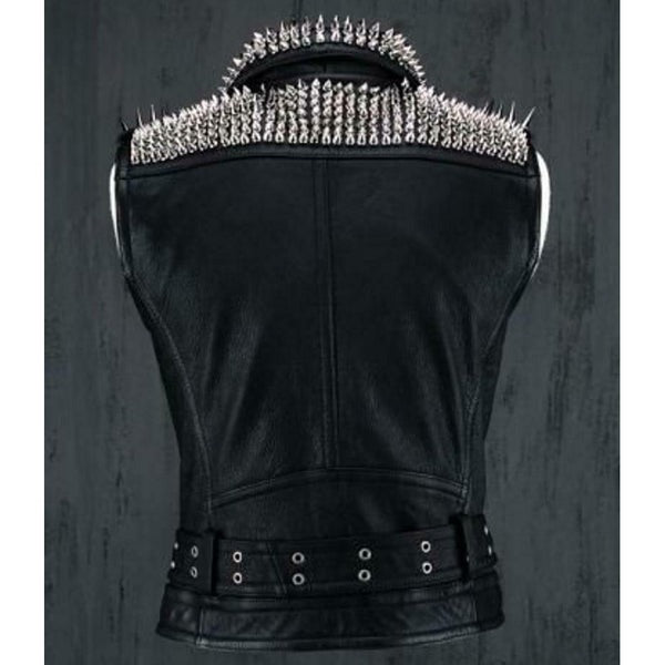 Handmade Black Punk Spiked Studded Vest Jacket - Edgy Statement