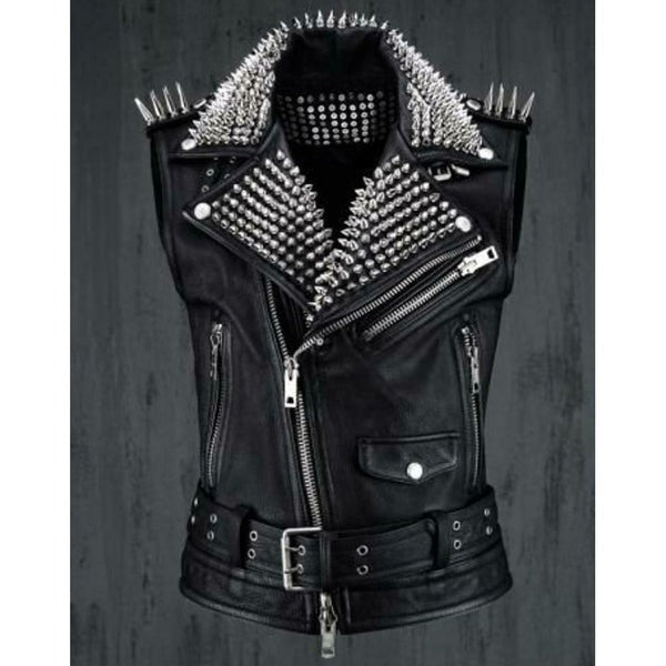 Handmade Black Punk Spiked Studded Vest Jacket - Edgy Statement