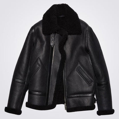 Stylish Black Shearling Aviator Jacket for Men