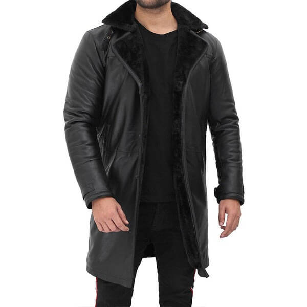  Premium Black Shearling Leather Coat for Men