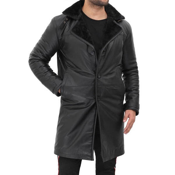  Premium Black Shearling Leather Coat for Men