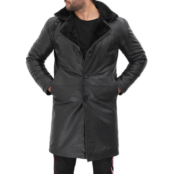  Premium Black Shearling Leather Coat for Men