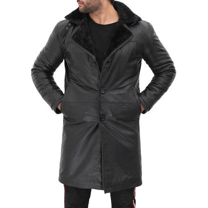  Premium Black Shearling Leather Coat for Men