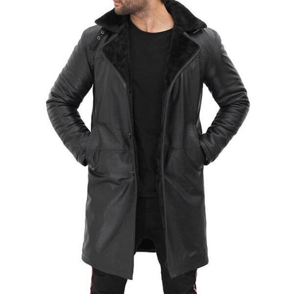  Premium Black Shearling Leather Coat for Men