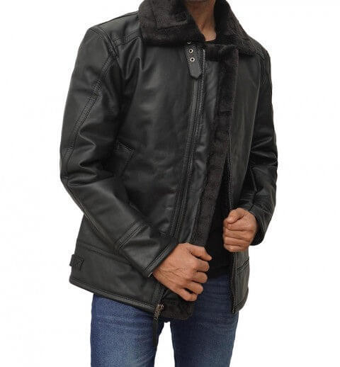 Men's Black Shearling-Lined Leather Jacket