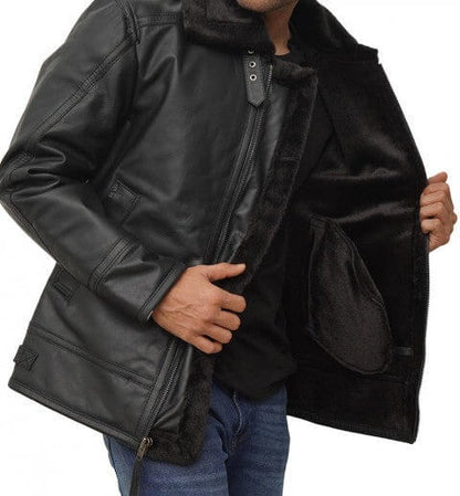 Men's Black Shearling-Lined Leather Jacket