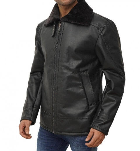 Men's Black Shearling-Lined Leather Jacket