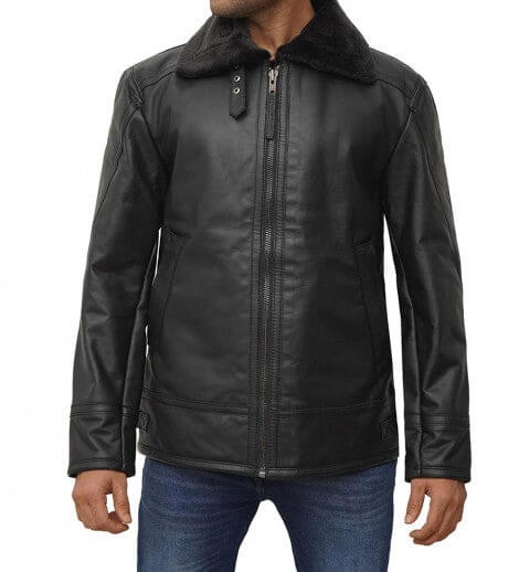 Men's Black Shearling-Lined Leather Jacket