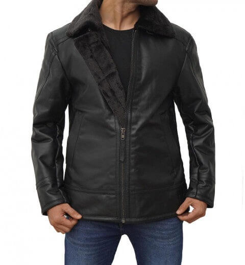 Men's Black Shearling-Lined Leather Jacket