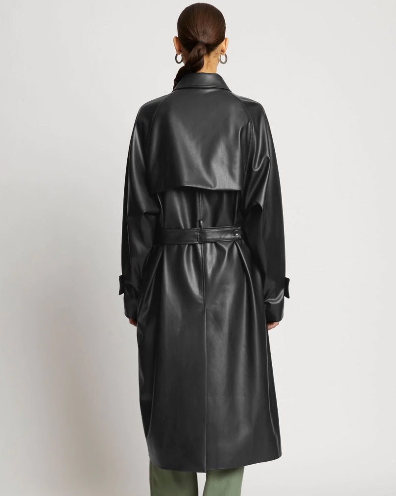 Women's Black Sheepskin Leather Plain Trench Coat