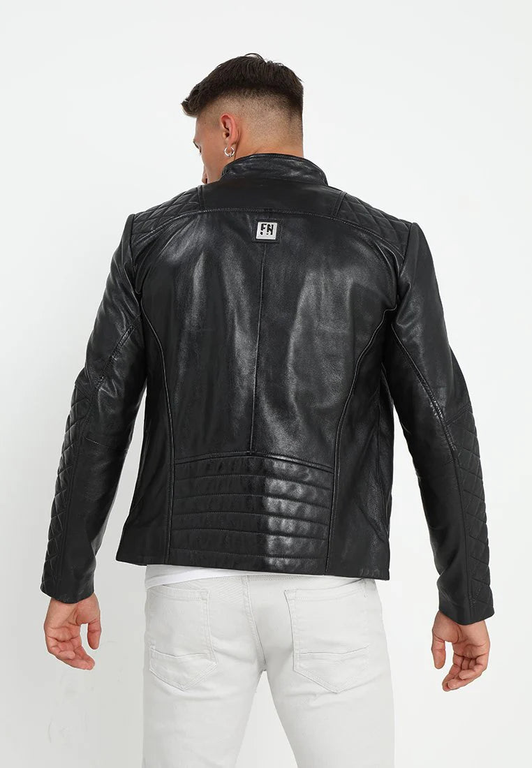 Black Leather Biker Jacket for Men