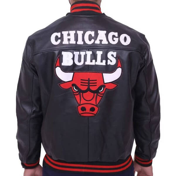 Black and Red Bull Letterman Baseball Varsity Jacket